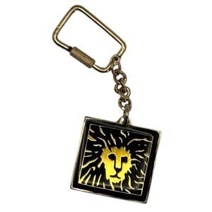 Vintage Anne Klein Lion Keychain Black Enamel Gold Tone Designer Bag Charm